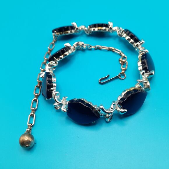 Vintage Dark Blue Moonglow Choker Necklace, Silver Tone, 1950s Vintage Jewelry - Picture 10 of 11